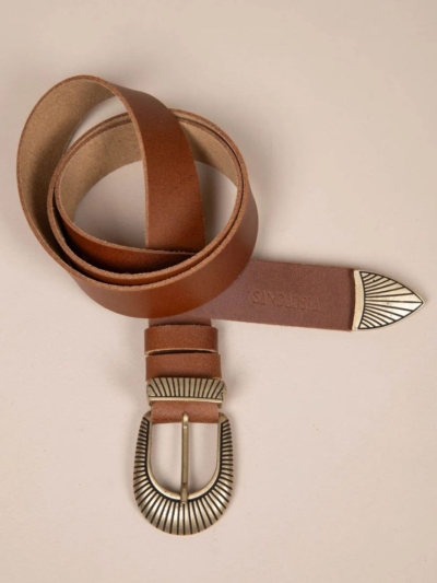 Lignes Marron δερμάτινη ζώνη