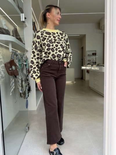 High-waist straight παντελόνι καφέ