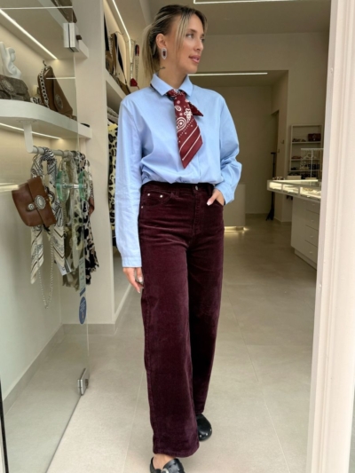 Κοτλέ wide leg παντελόνι μπορντό