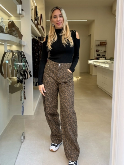 Leopard wide leg denim