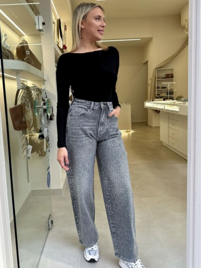 Sparkle wide leg παντελόνι γκρι